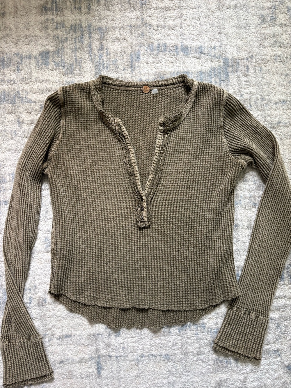 Free People Olive Green Waffle Knit Long Sleeve Henley